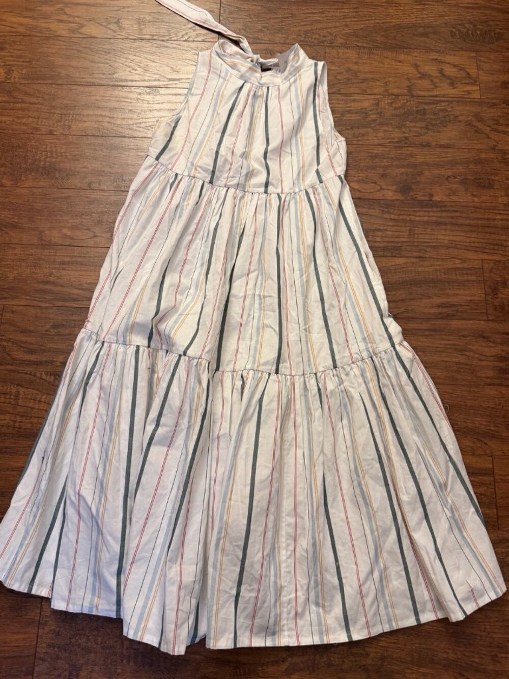 Asceno Dress Medium?? White striped long dress tie